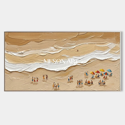 Large Sandy Beach Impasto Painting Minimalist Canvas Textured Wall Art