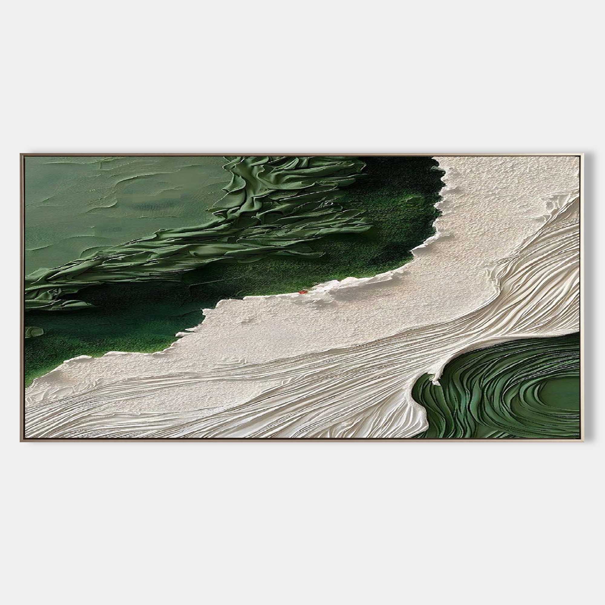 Large 3D Green and White Textured Abstract Canvas Art Wabi-Sabi Art Textured Acrylic Wall Painting