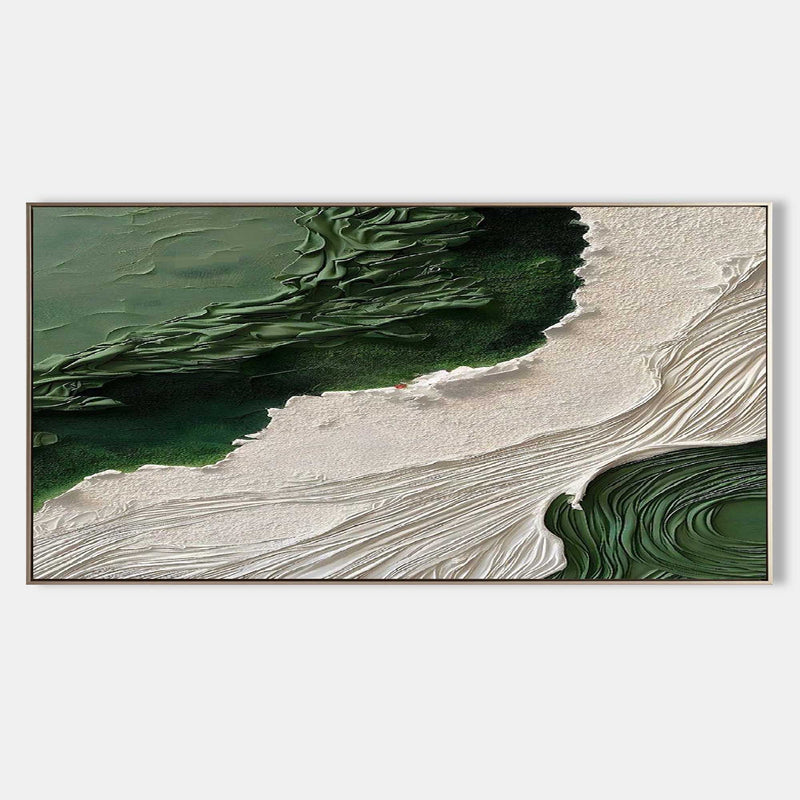 Large 3D Green and White Textured Abstract Canvas Art Wabi-Sabi Art Textured Acrylic Wall Painting