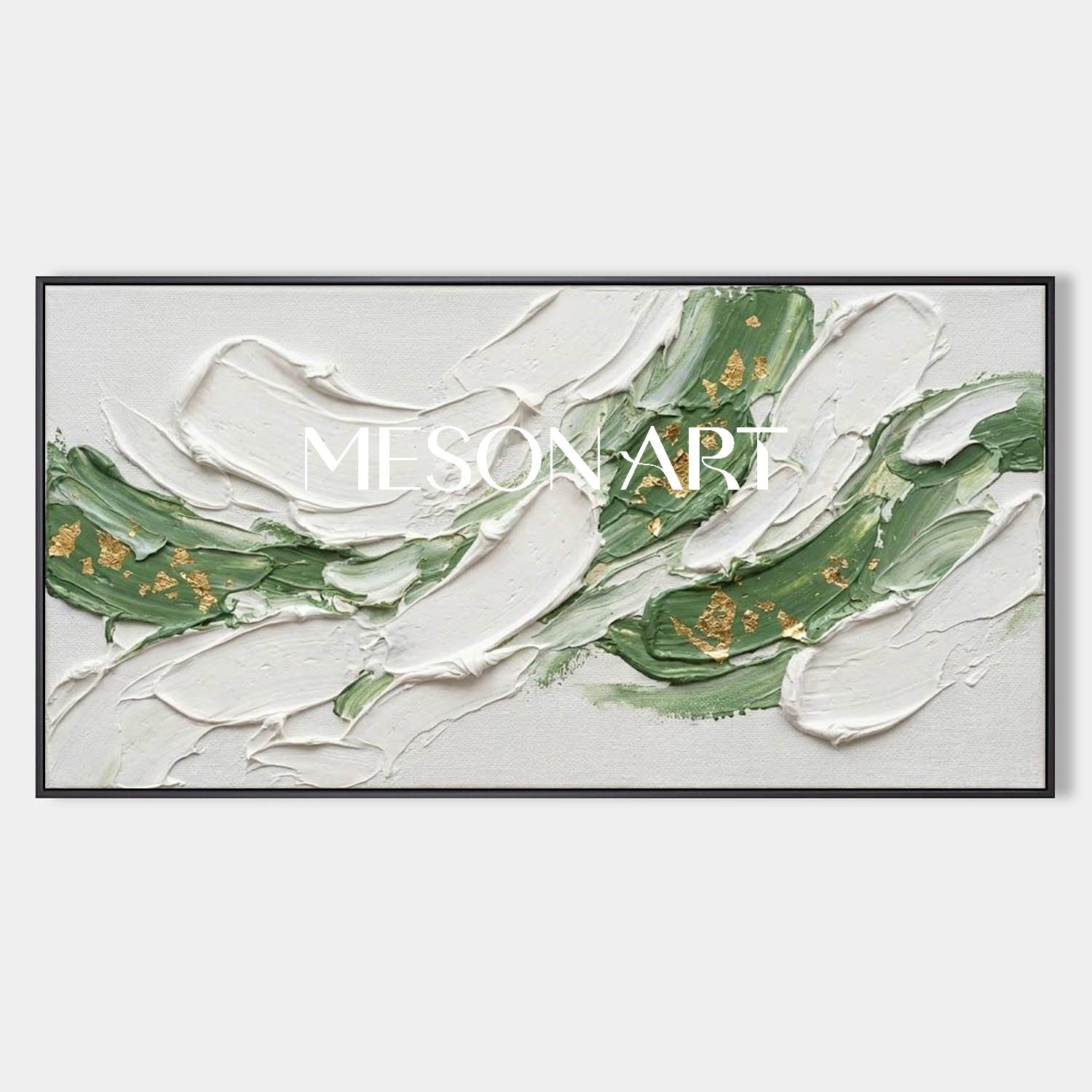 Large White Plaster Abstract Canvas Art White And Light Green Wall Art Decor