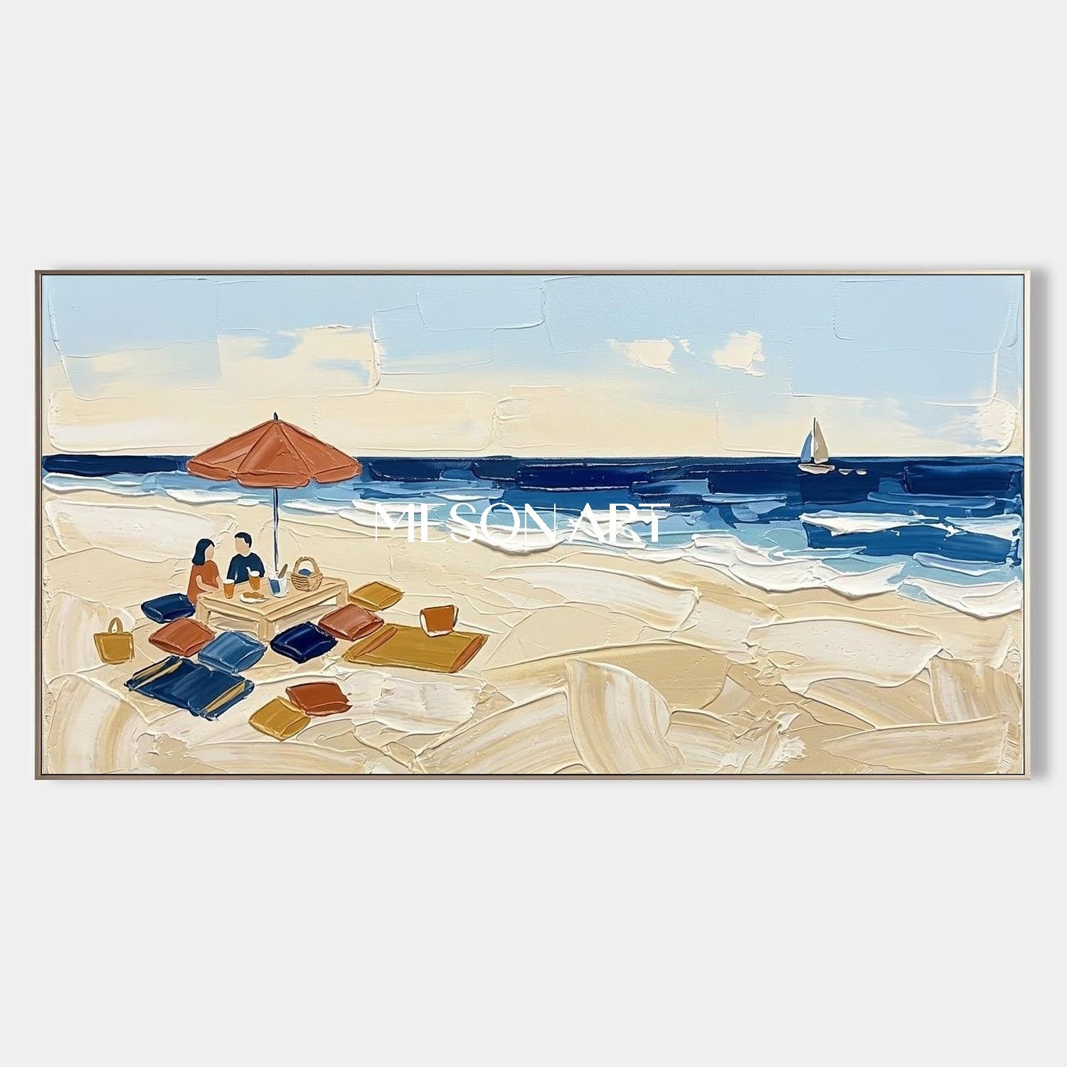 Beach Picnic Impasto Painting Textured Wall Art Buy Modern 3D Landscape Art Shop Online