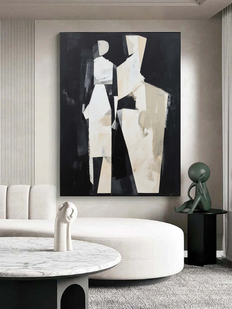 Black And Beige Abstract People Painting Abstract People Art Figure Abstract Painting Black and Beige Minimal Wall Art Modern Minimalist Art