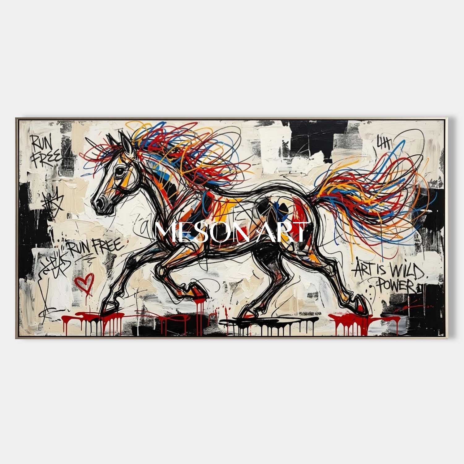 MesonArt Graffiti Horse Painting Wild Power Pop Art Canvas Wall Decor