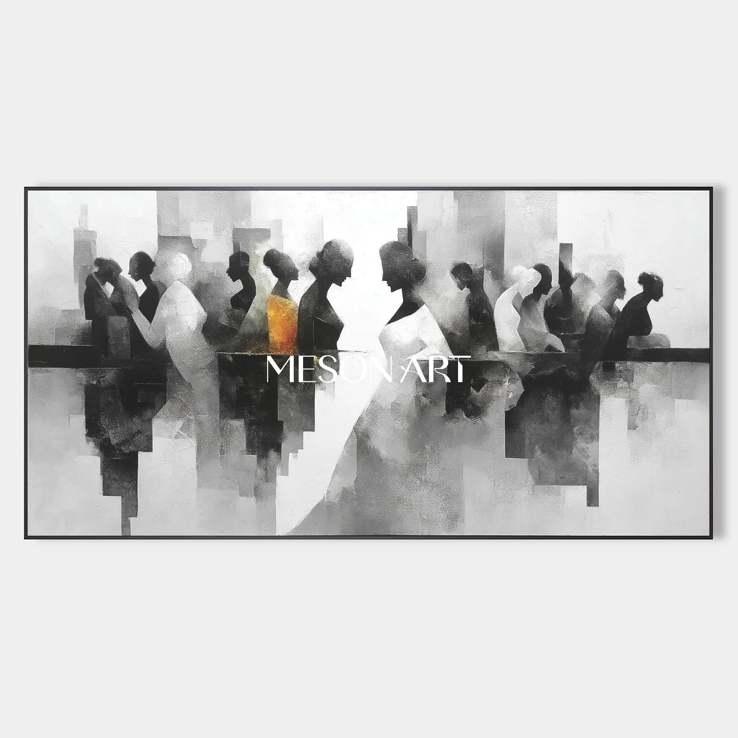 Large Black White Abstract Wall Art Modern Silhouette Canvas Hallway