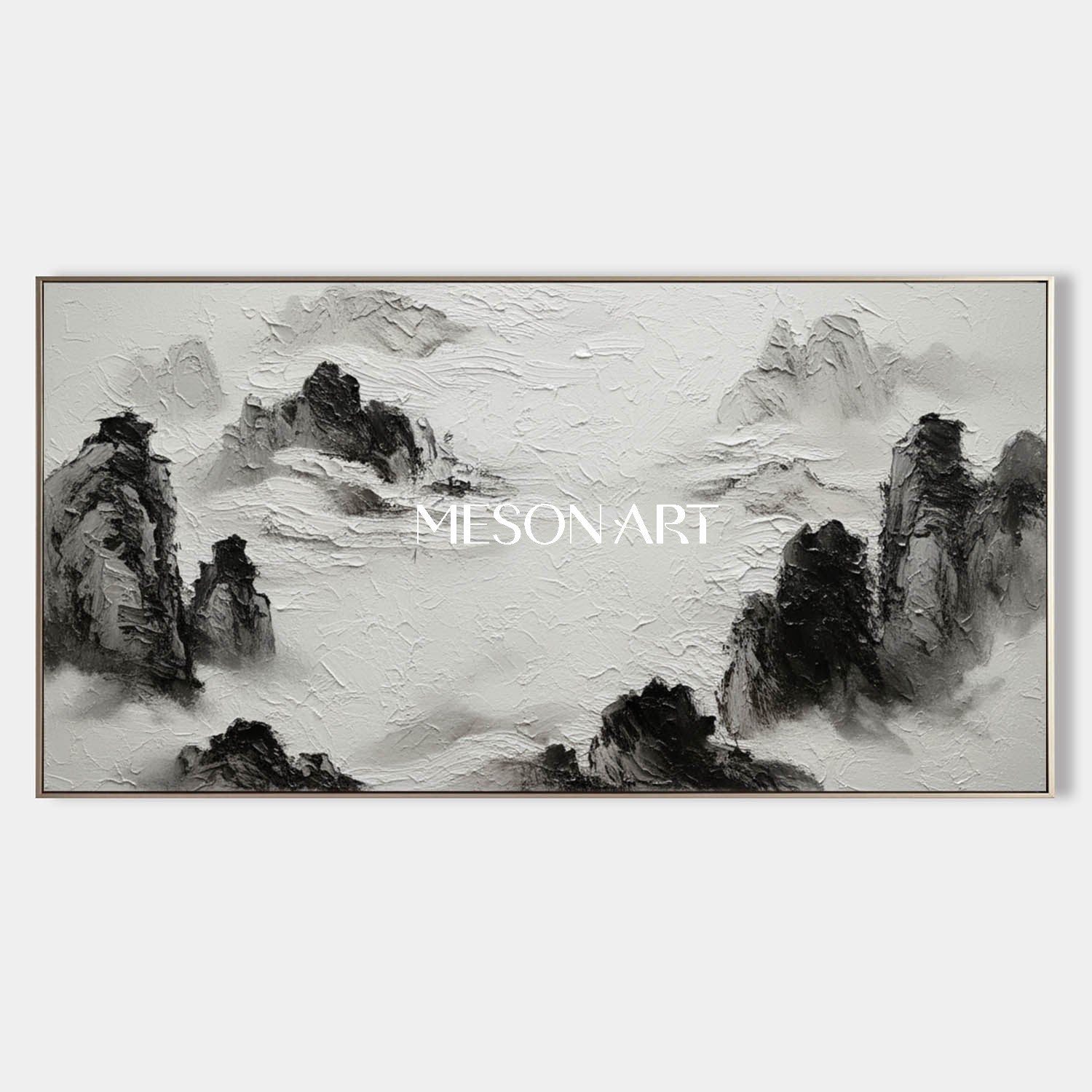 Large White Black Landscape 3D Textured Mountain Canvas Living Room