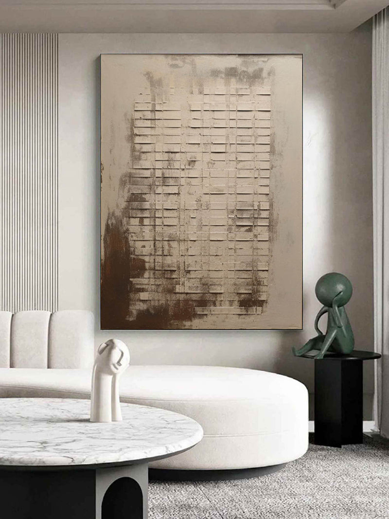 Large Green and Beige Minimalist Wall Art Wabi-Sabi Art Green and Beige Abstract Art Canvas for Sale
