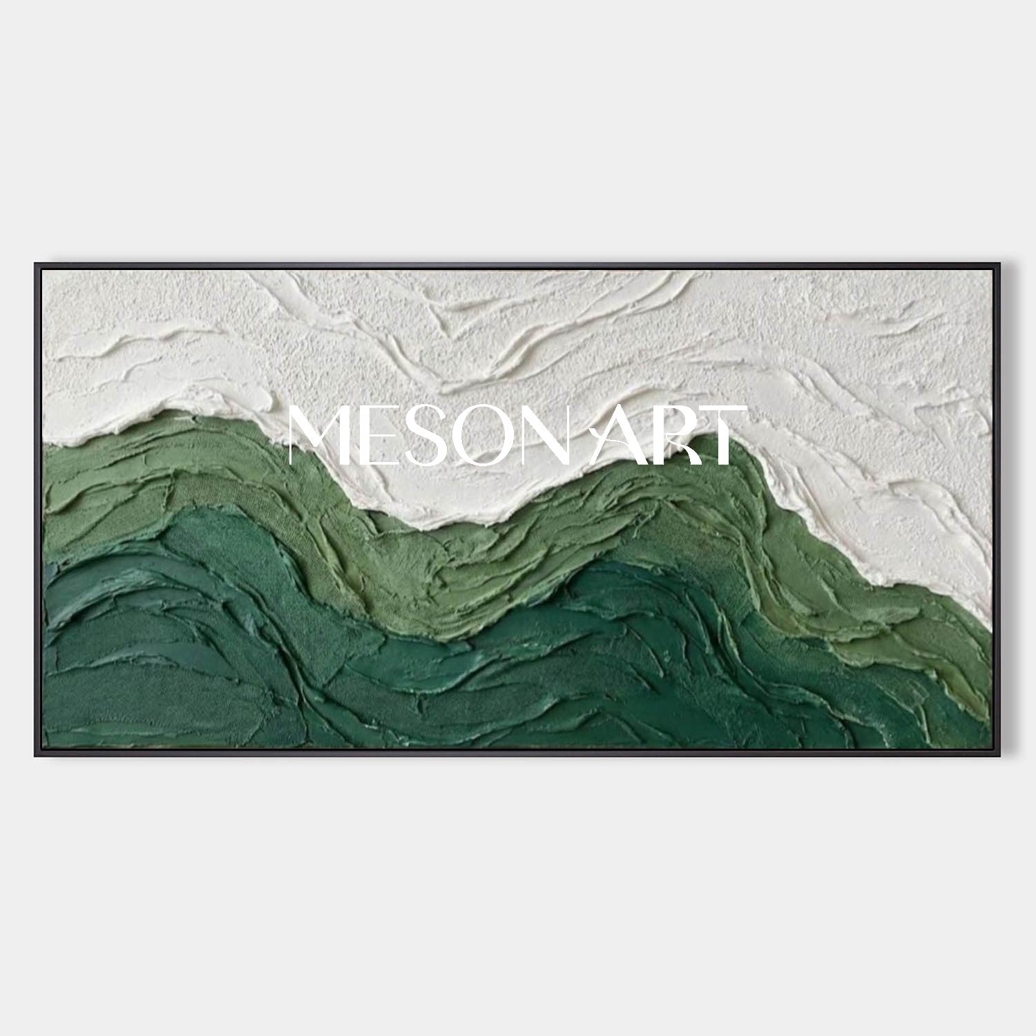 Large Green Living Room Wall Art 3D Abstract Texture Painting Of Ocean Waves And Beaches.