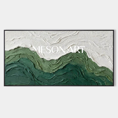 Large Green Living Room Wall Art 3D Abstract Texture Painting Of Ocean Waves And Beaches.