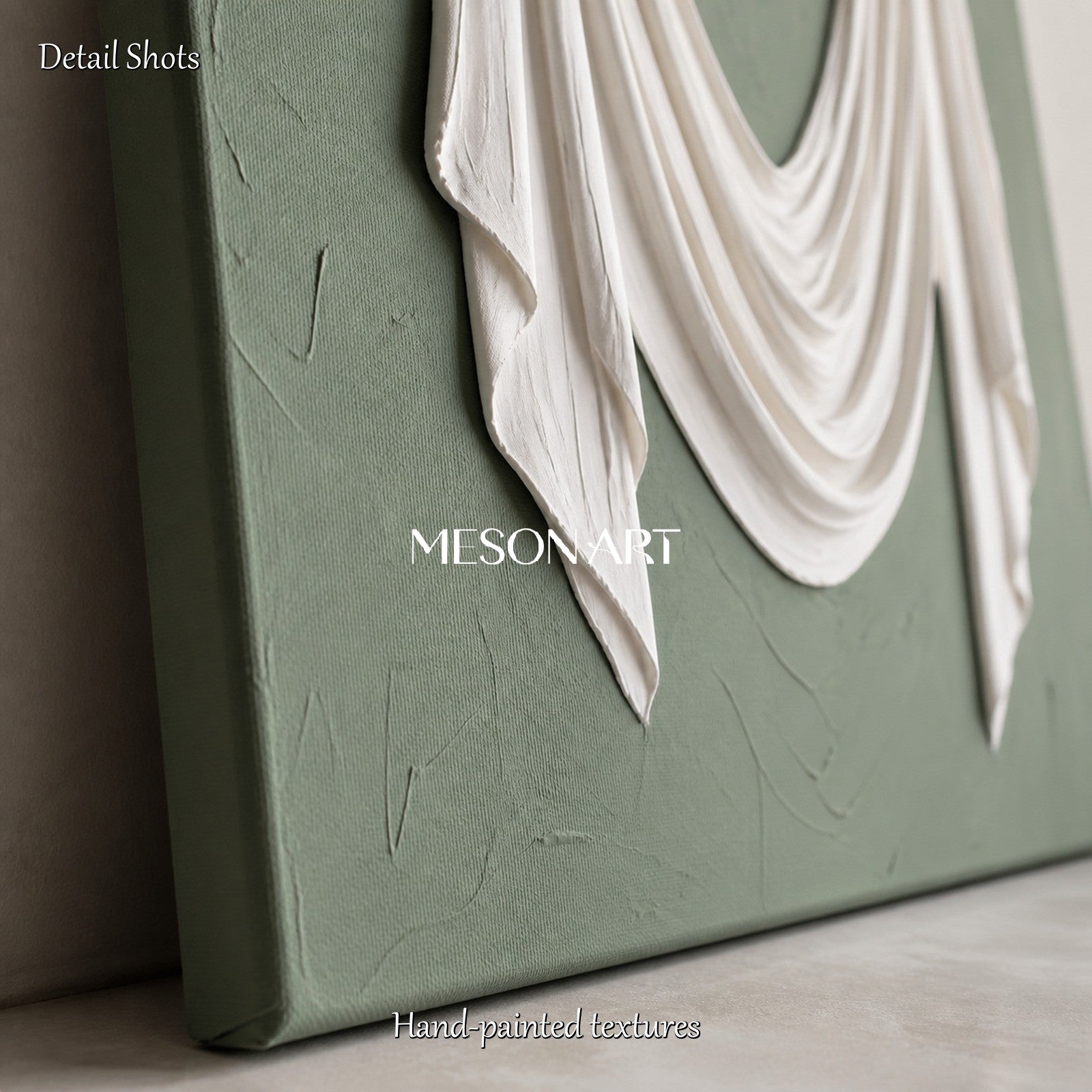 Green And White Sculptural 3D Textured Wall Art Rectangular Original Artist Hand Painted By Mesonart