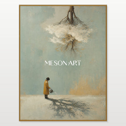 Minimalist Surreal Oil Painting With Inverted Tree For Modern Living Room Or Executive Office Decor