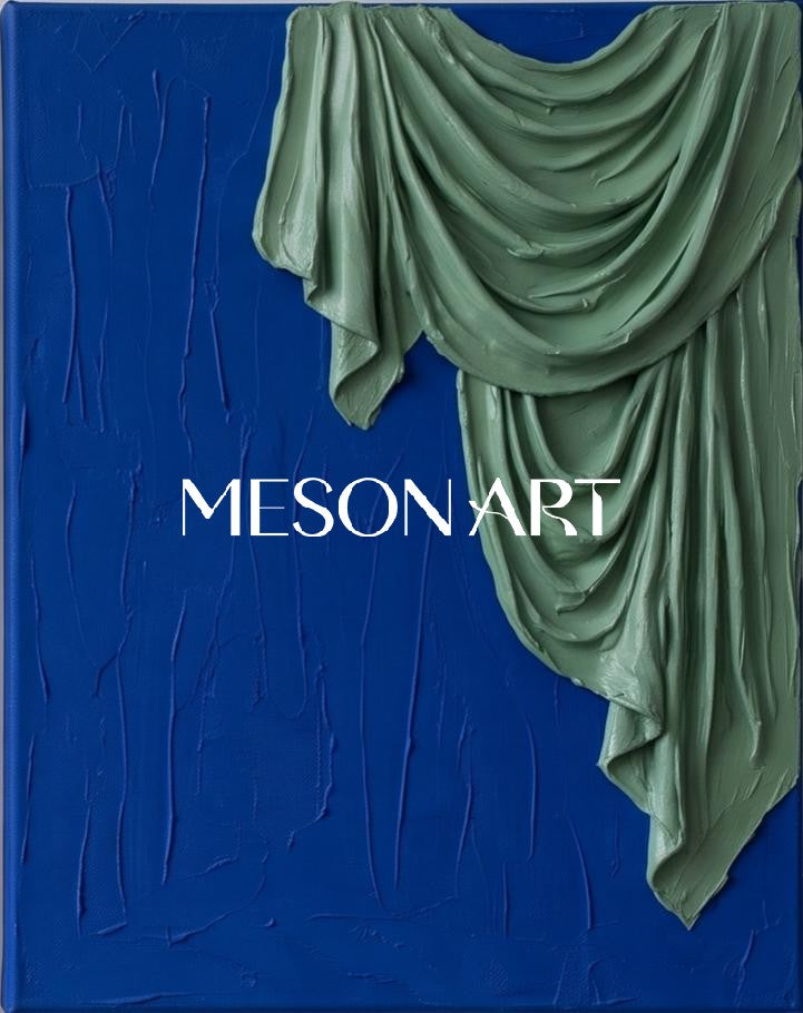Blue And Green Painting Organic Modern Sculptural Plaster Relief Wall Art Rectangular By Mesonart
