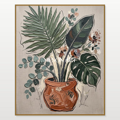 Green And Brown Textured Modern Floral Painting Rectangular Wall Art Original Artist Hand Painted By Mesonart