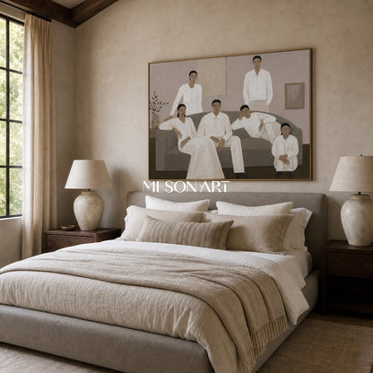 Minimalist Family Portrait Art In Neutral Tones For Modern Living Room Decor