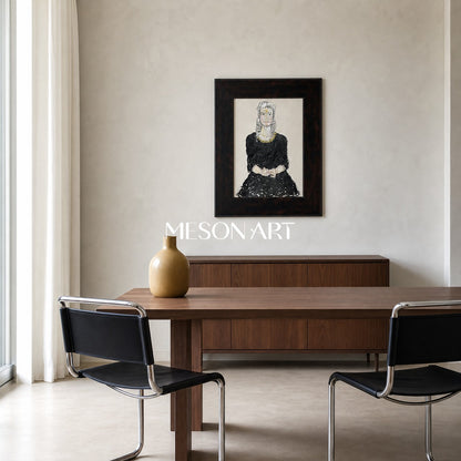 Abstract Modern Portrait Painting Black And Gold Art For Entryway