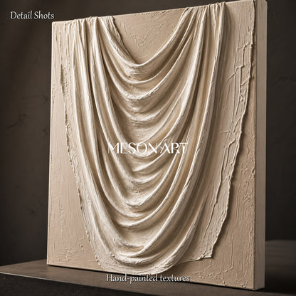 Beige And White Plaster Relief Art Modern Sculptural Wall Decor Rectangular Canvas By Mesonart