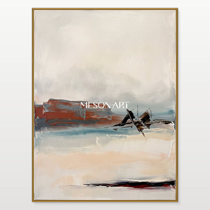 Beige And Black Abstract Landscape Painting Contemporary Expressionist Art Rectangular Wall Decor For Living Room By Mesonart