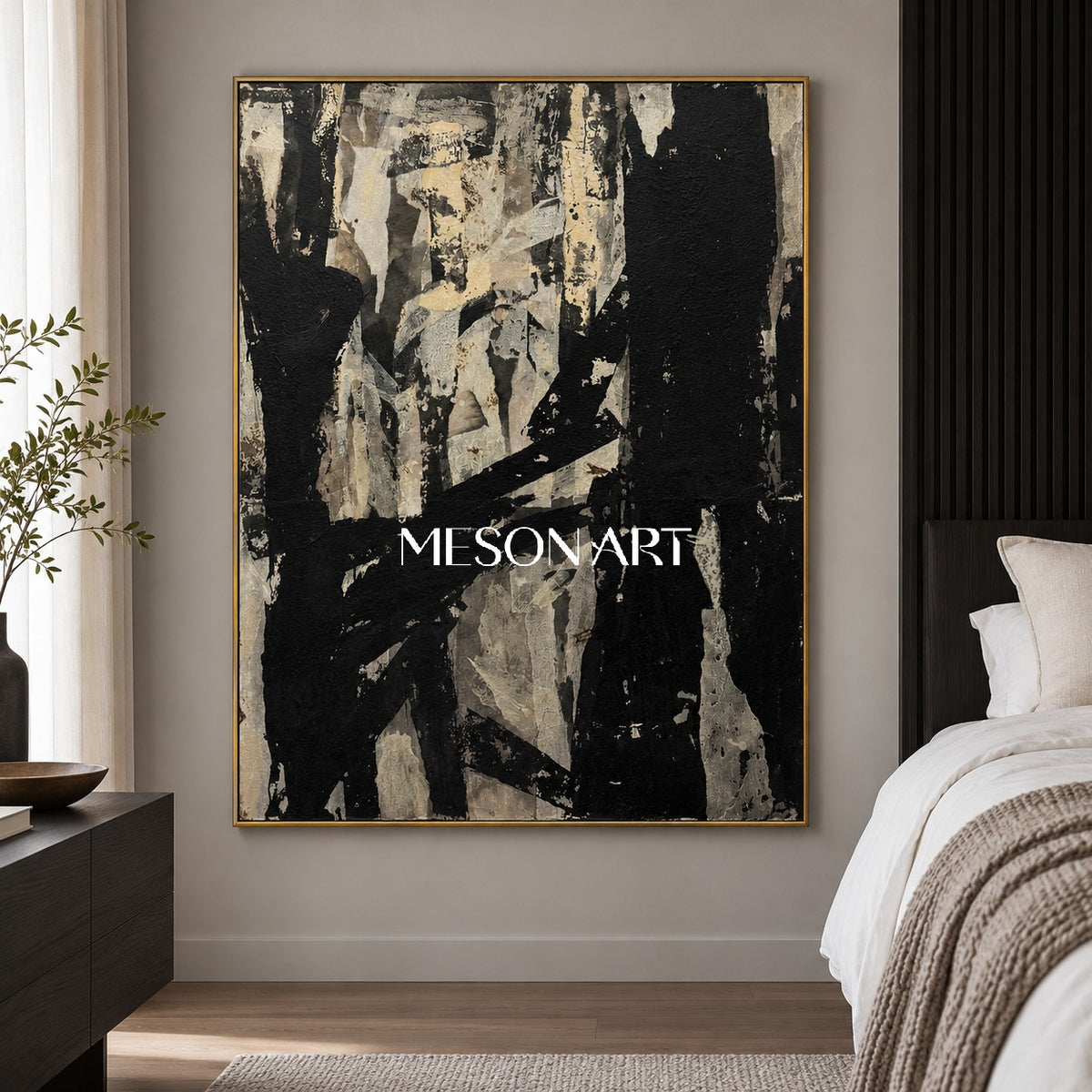 Black And Gold Abstract Art Original Painting Textured Modern Wall Art For Living Room By Mesonart