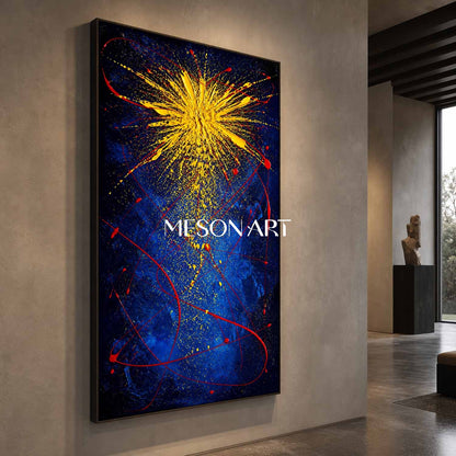 Dynamic Blue And Yellow Abstract Explosion Art For Modern Living Room Decor