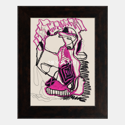 Pink And Black Painting Contemporary Original Artwork Rectangular Wall Decor For Living Room By Mesonart