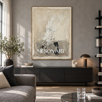 Black And Beige Abstract Painting Textured Wabi Sabi Mixed Media Original Art Rectangular Wall Art For Living Room By Mesonart
