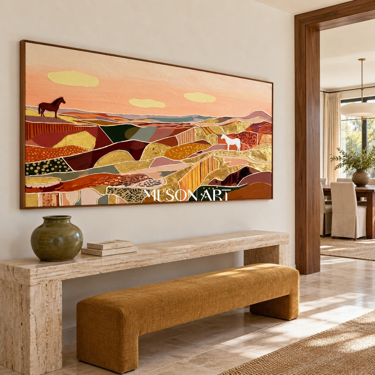Earthy Terracotta Abstract Art Panoramic Decor Special Gift Contemporary Primitive Style By Mesonart