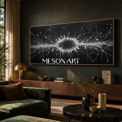Pollock Abstract Style Black White Painting With Fluid Motion For Modern Living Room