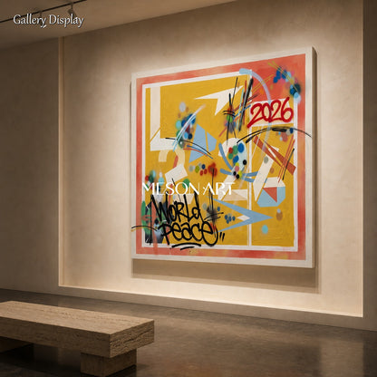 Yellow Graffiti Painting Banksy Style Square Wall Art For Living Room By Mesonart