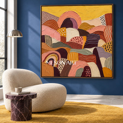 Gold And Pink Abstract Landscape Painting Original Hand Painted Square Wall Art For Living Room By Mesonart