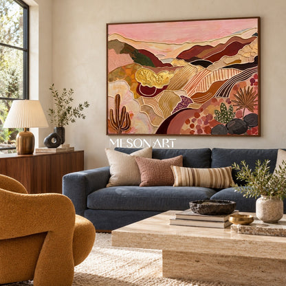 Earthy Bohemian Abstract Painting Rectangular Canvas Art Special Gift For Her Or Him By Mesonart
