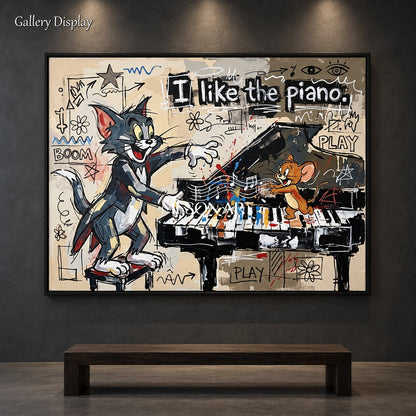 Beige And Black Cartoon Wall Art Rectangular Pop Anime Original Artist Hand Painted Tom And Jerry By Mesonart