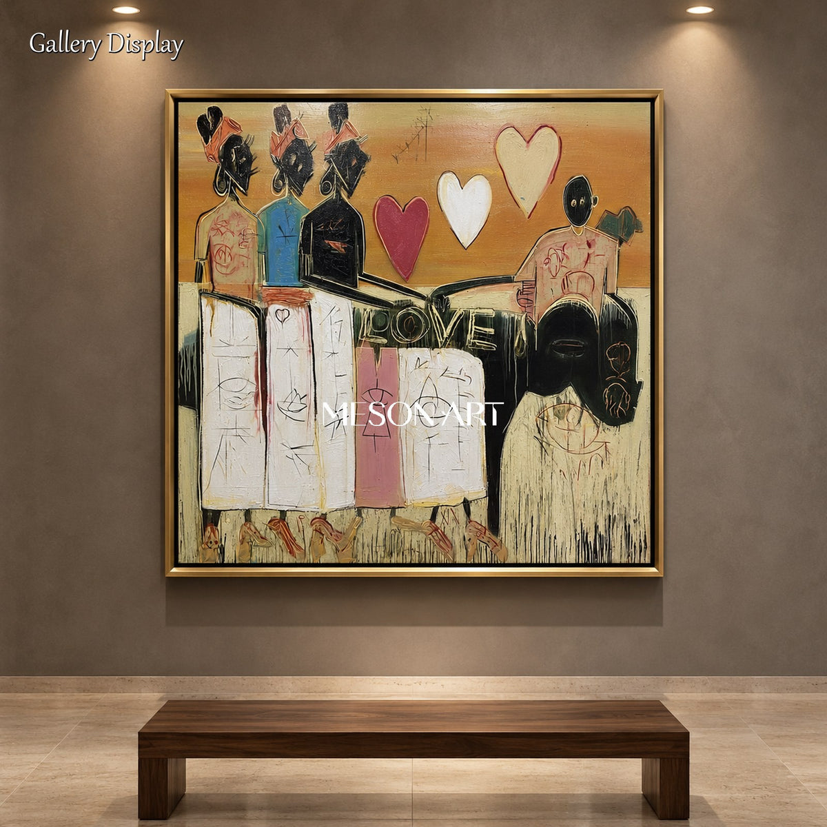 Beige And Black Contemporary Abstract Painting Square Wall Art Original Artist Hand Painted By Mesonart