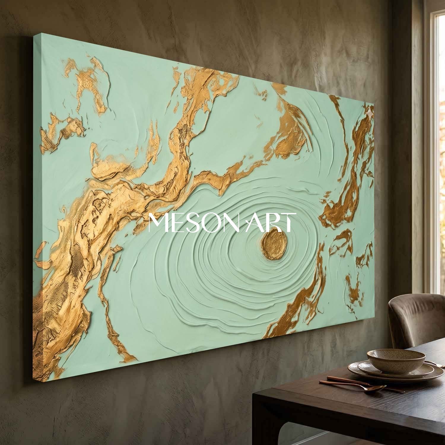 Large Gold Textured Abstract Painting For Modern Living Room Wall Decor