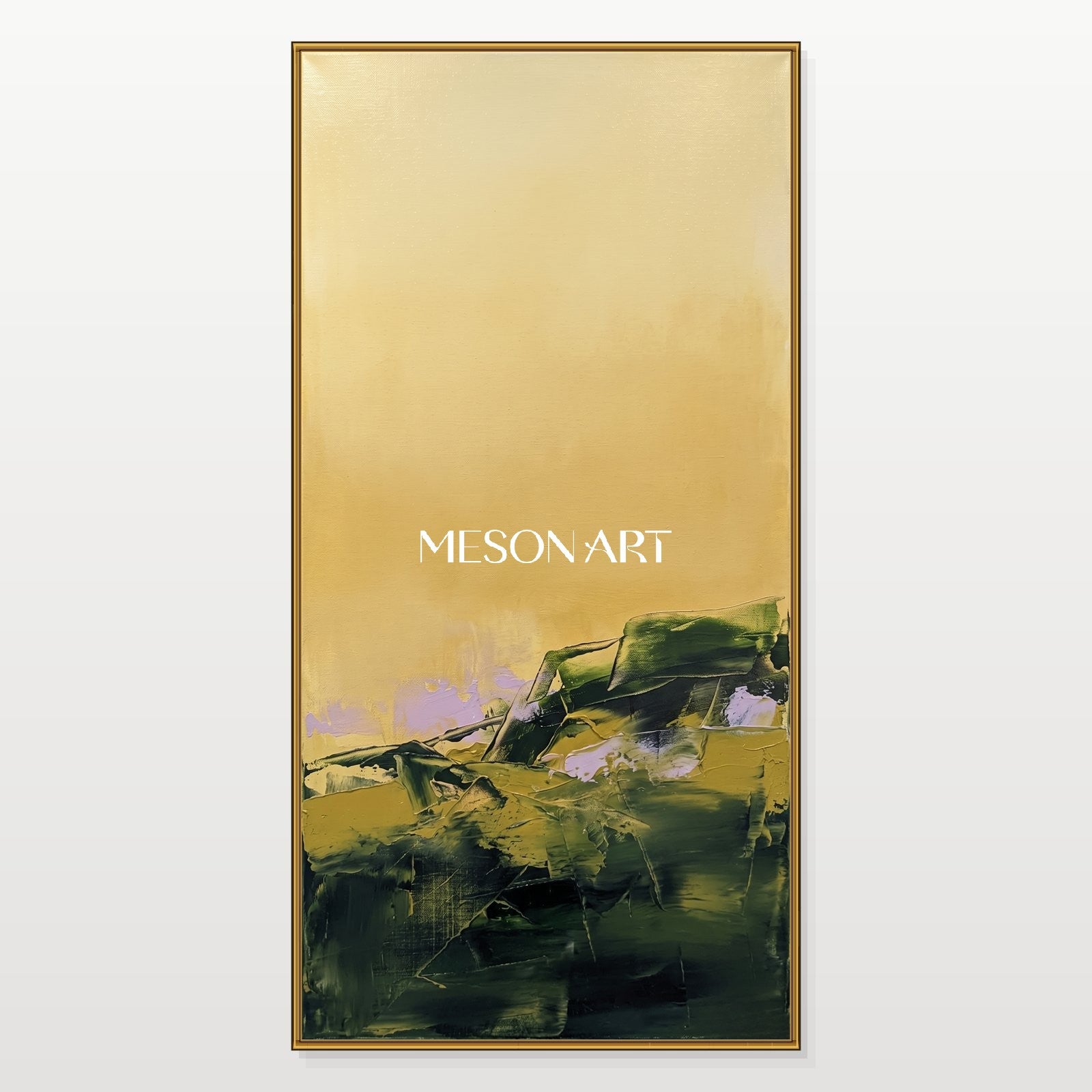 Gold And Green Painting Textured Abstract Contemporary Art Panoramic Wall Decor For Living Room By Mesonart