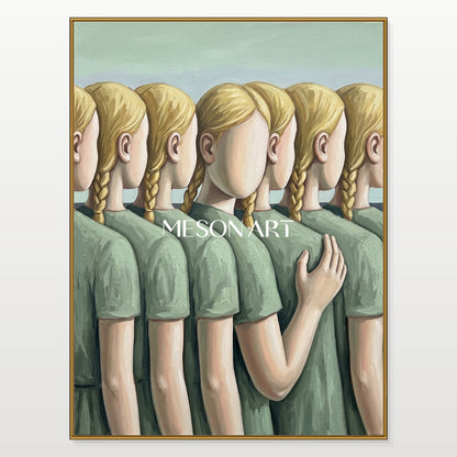 Green And Gold Surrealist Art Original Artist Hand Painted Rectangular Wall Decor For Living Room By Mesonart