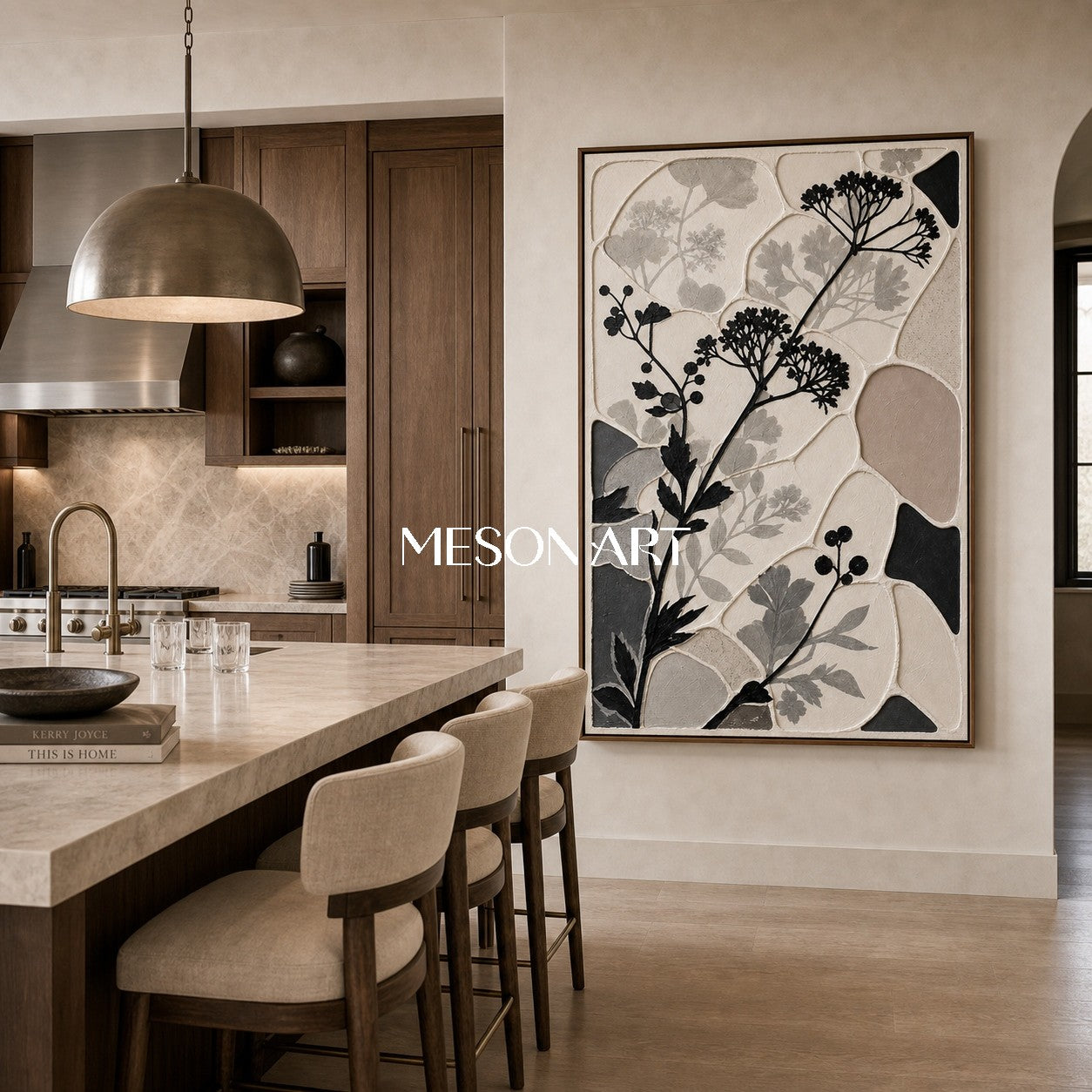 Minimalist Botanical Art With Soft Earth Tones And Textured Relief For Modern Home Decor