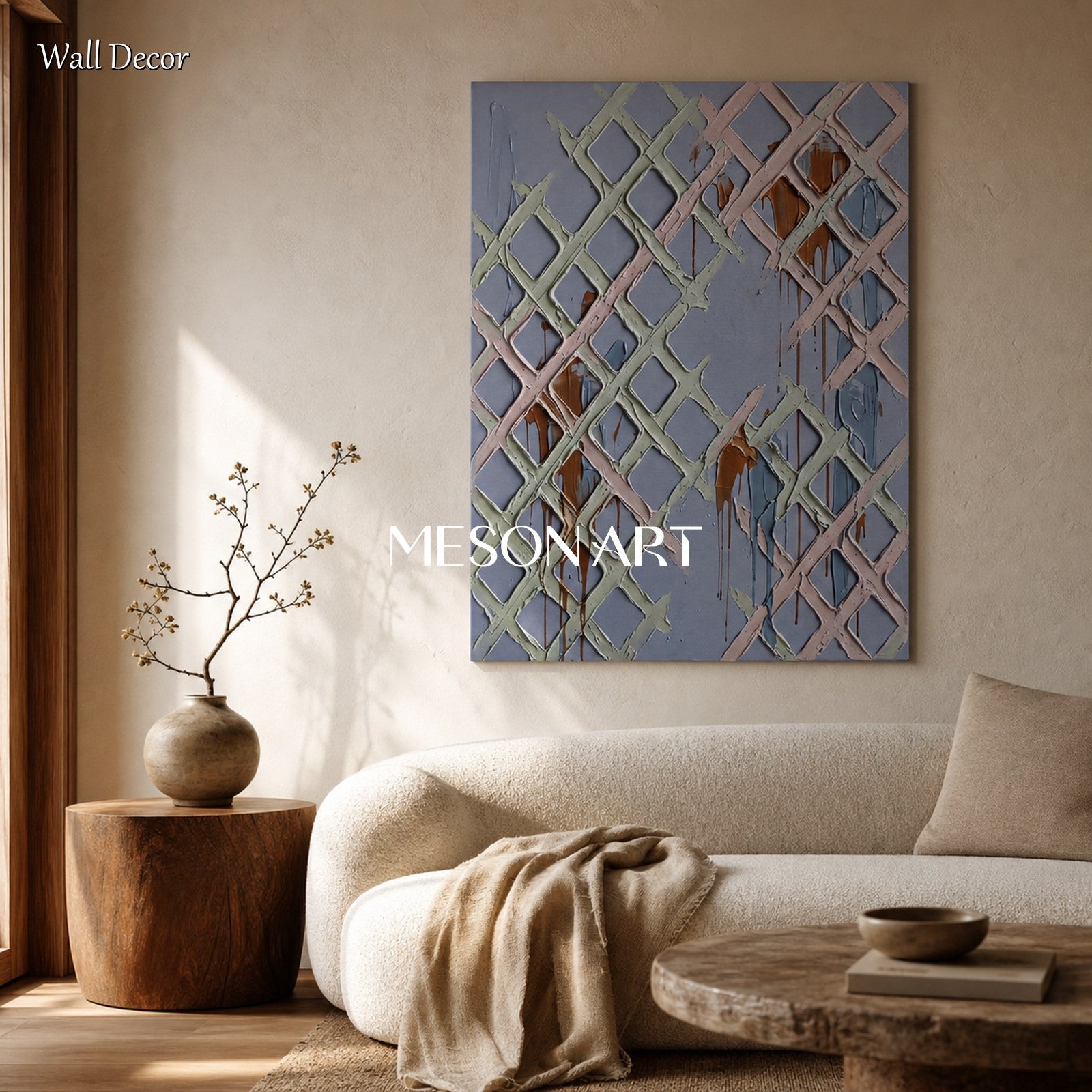 Abstract Geometric Wall Art With Textured Relief For Modern Living Room Decor