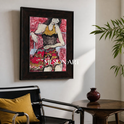 Red And Brown Figurative Painting Contemporary Original Artwork Rectangular Wall Art For Living Room By Mesonart