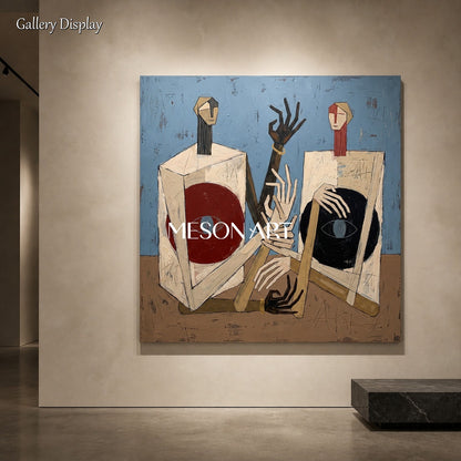 Blue And Brown Painting Contemporary Figurative Expressionism Square Wall Art For Living Room By Mesonart