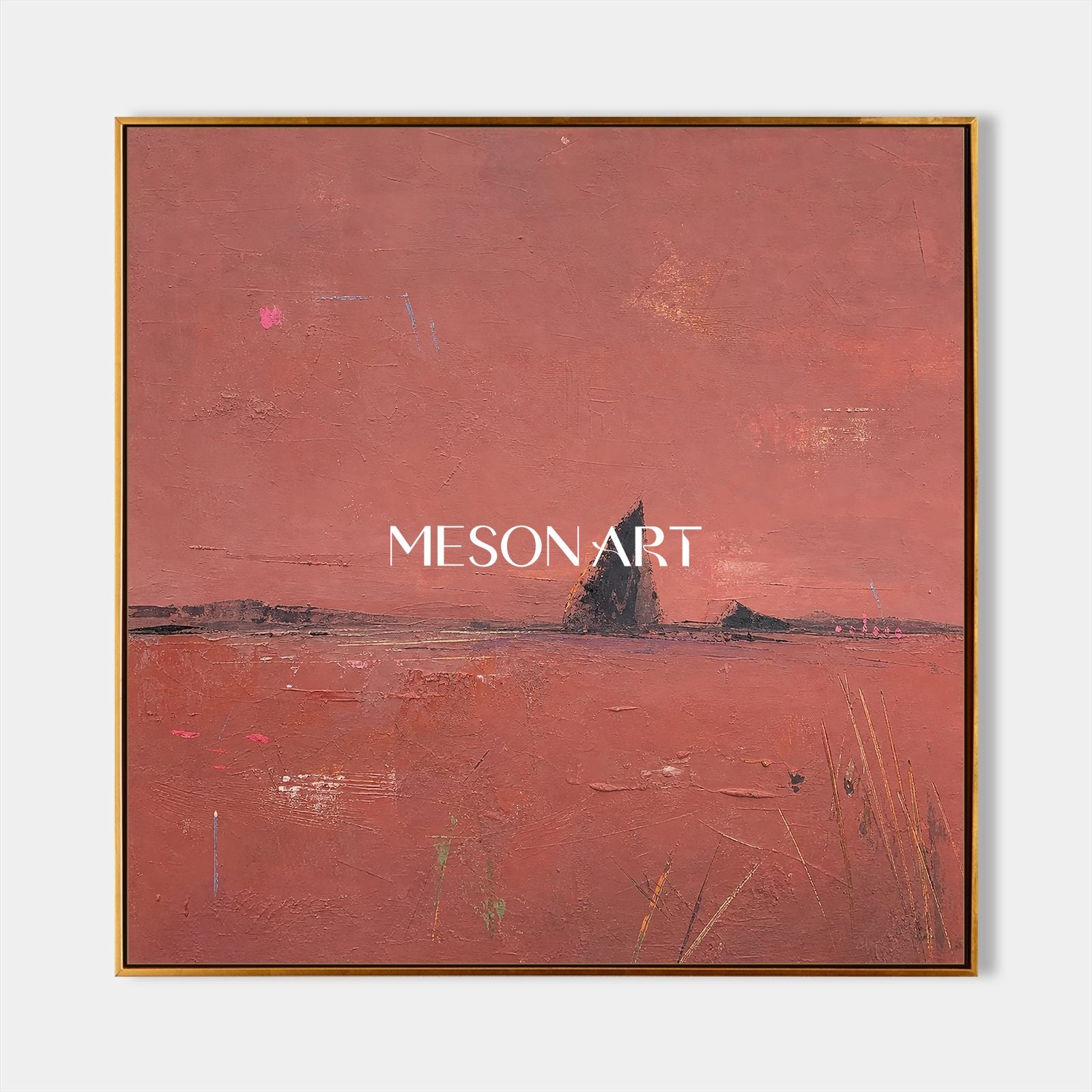 Pink Abstract Landscape Painting Minimalist Wall Art For Modern Living Room Decor