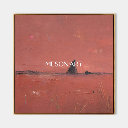 Pink Abstract Landscape Painting Minimalist Wall Art For Modern Living Room Decor