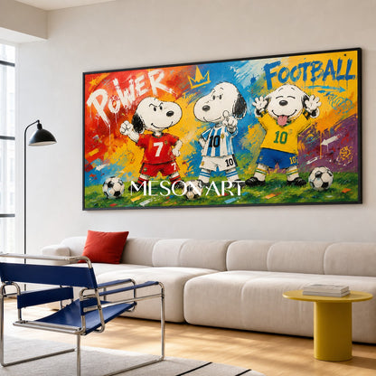 Vibrant Graffiti Football Art With Cartoon Dogs For Modern Living Room
