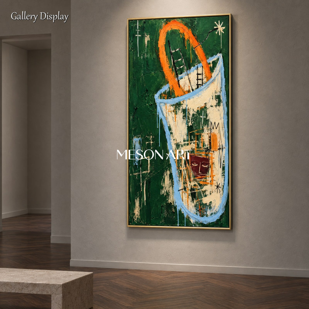 Green And Orange Graffiti Abstract Art Panoramic Wall Decor Hand Painted By Artist On Canvas Modern Contemporary By Mesonart