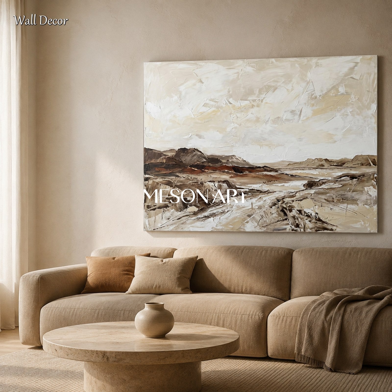 Beige And Brown Abstract Painting Large Rectangular Wall Art Original Artist Hand Painted By Mesonart