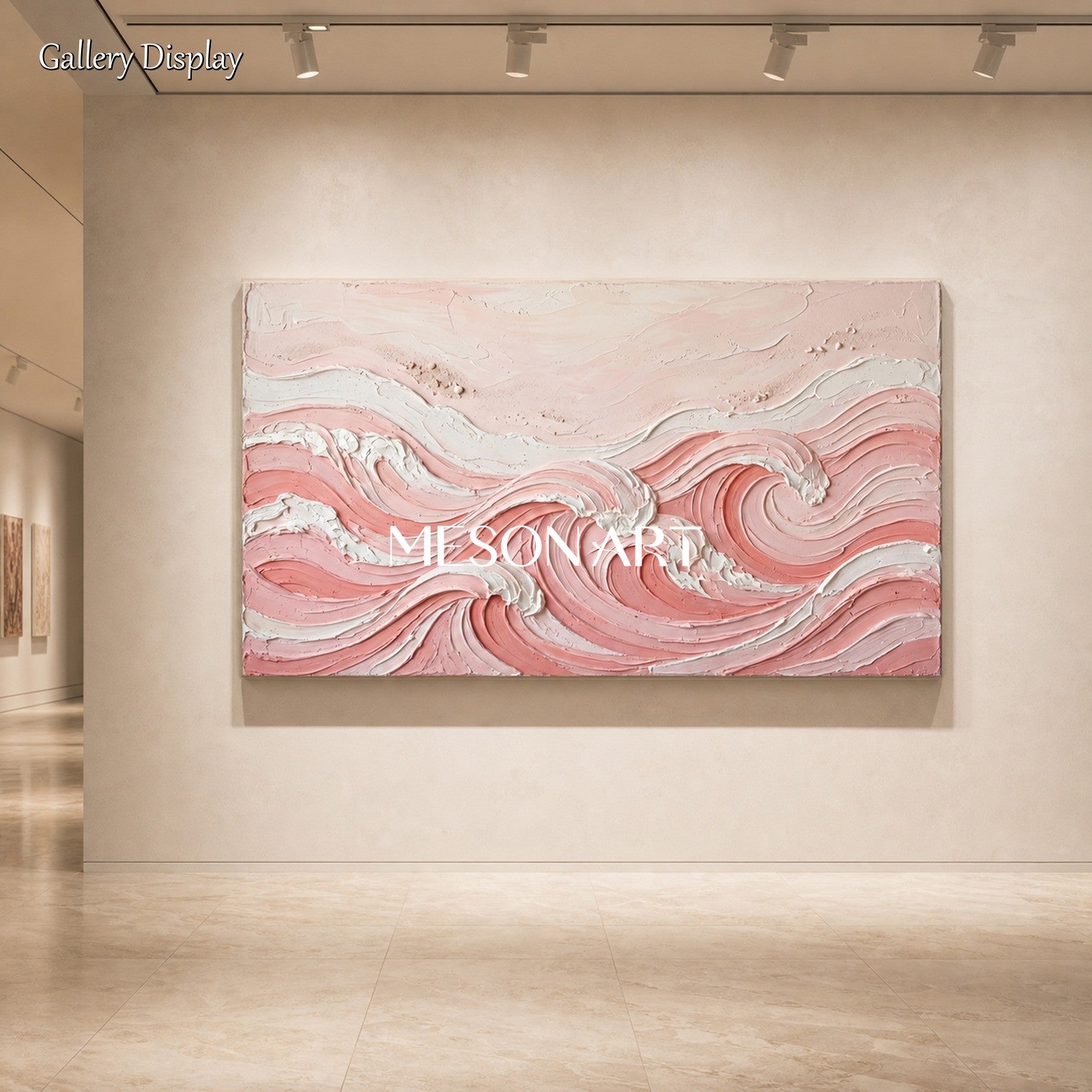 Pink Wave Textured Wall Art For Modern Bedroom Decor With Soft Brushwork
