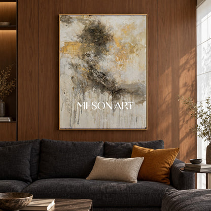 Black And Beige Abstract Painting Original Artist Large Textured Canvas Wall Art For Living Room Rectangular By Mesonart