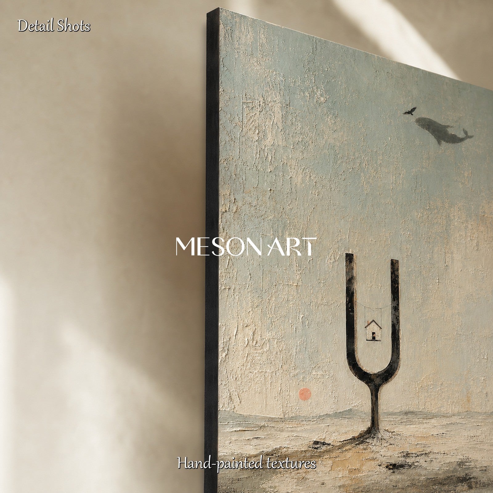 Surrealist Art With Tuning Fork And Sky Whale For Sophisticated Living Room Or Study Decor