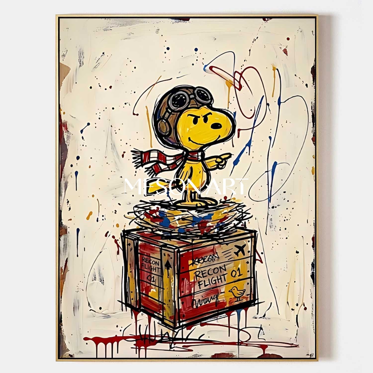 Snoopy Graffiti Art Print Abstract Pop Culture Painting For Living Room Decor