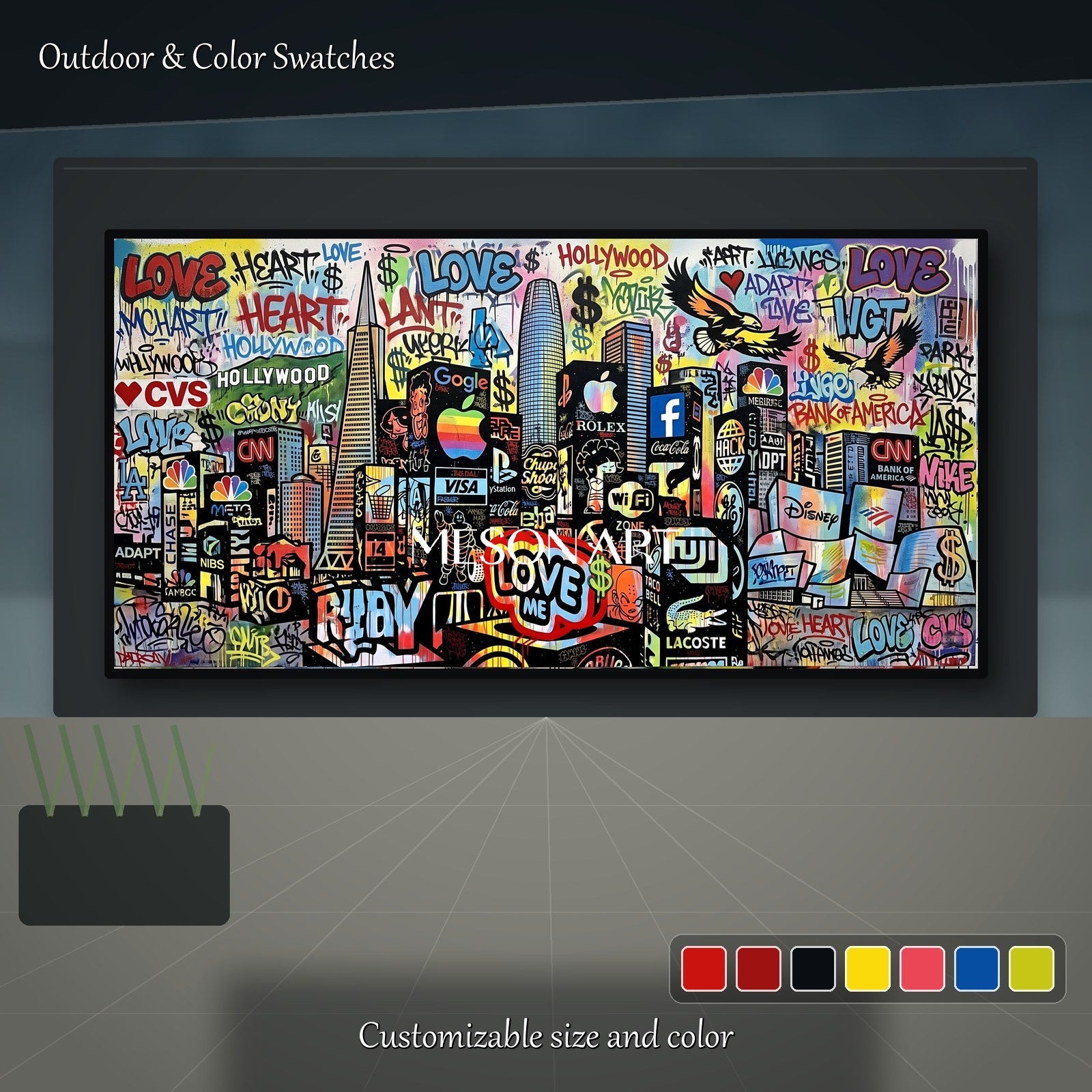 Black And Red Graffiti Paintings Banksy Style Panoramic Wall Art For Living Room By Mesonart