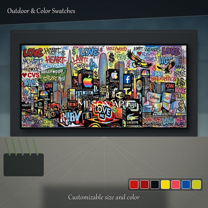 Black And Red Graffiti Paintings Banksy Style Panoramic Wall Art For Living Room By Mesonart