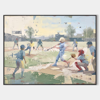 Green And Beige Abstract Figurative Sports Art Rectangular Painting Original Artist Hand Painted By Mesonart